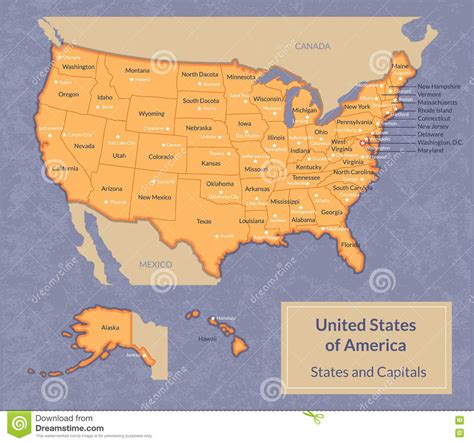 Map Of Usa With States And Their Capitals Stock Vector Illustration