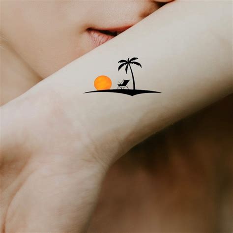 Beach Tattoo Set Of 3 Tattoo S Sunset Tattoo Sunrise Etsy