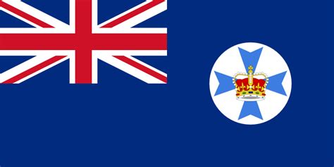 Staten flag queensland er en britisk blå ensign med staten badge på en hvid skive tilføjet i fluen. Vlajky Sveta