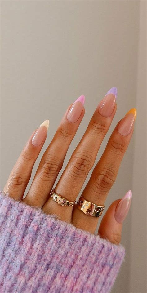 Almond Nails For A Cute Spring Update Multi Pastel French Nails