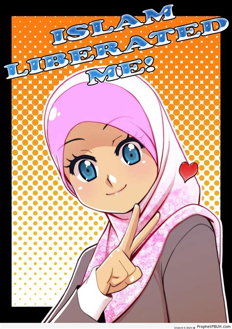 Islam Liberated Me Poster With Smiling Anime Hijabi Drawings