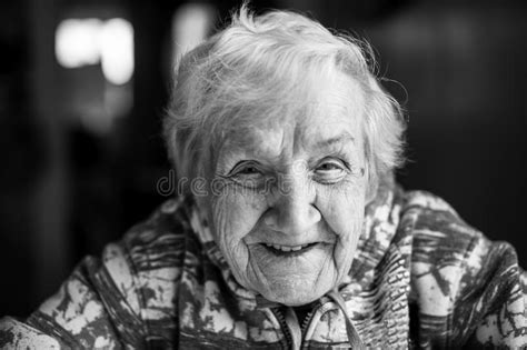 Portrait Of Old Woman Close Up Elderly Female With Wrinkles Stock