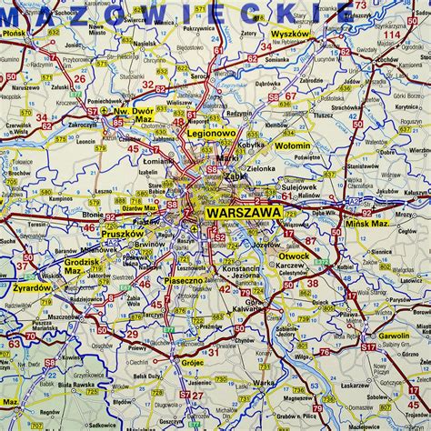 Mapa polityczna i administracyjna polski z zaznaczonymi drogami i miastami. Polska. Mapa ścienna administracyjno-drogowa 1:500 000 ...