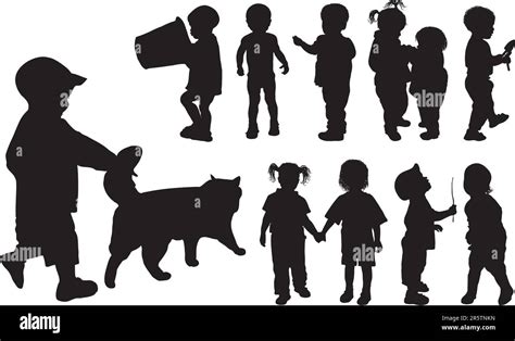 Silhouette Girls And Boys Age Of Children From A Year Up To Two