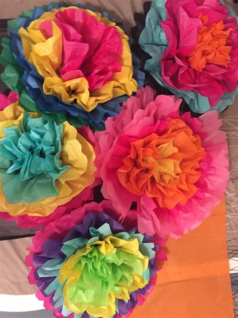 Set Of 5 Large Fiesta Flowers Colorful Tissue Paper Flowers Etsy