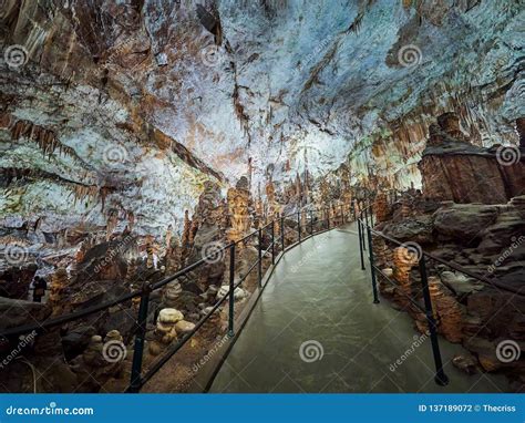 View Of Stalactites And Stalagmites In An Underground Cavern Postojna