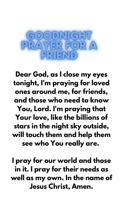 Goodnight Prayer For A Friend Morning Prayer Quotes Prayer For A