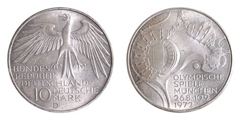 Germany Federal Republic 1972d Silver 10 Mark Munich 1972 Olympics Aunc