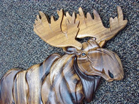 Large Solid Wood Intarsia Inlaid Moose Wall Picture Wall Hanging No