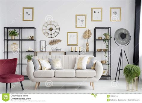 Elegant Gold Living Room Interior Stock Photo Image Of