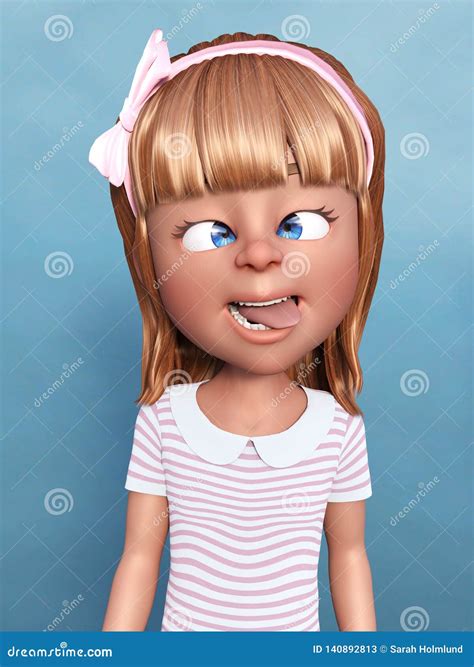 3d Rendering Of A Cartoon Girl Doing A Silly Face Stock Illustration Illustration Of Face