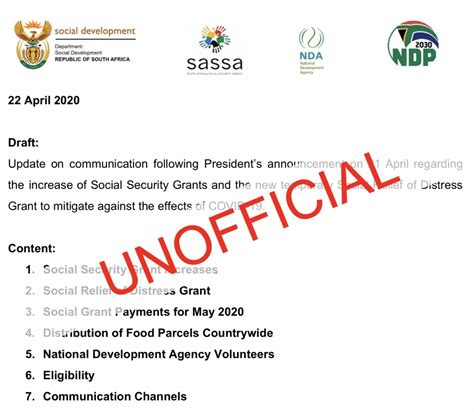 In this regard he introduced a special covid 19 social relief of distress grant (srd) of r350 per month for 6 months to be paid to individuals who are . Department of Social Development - @The_DSD portfolio ...