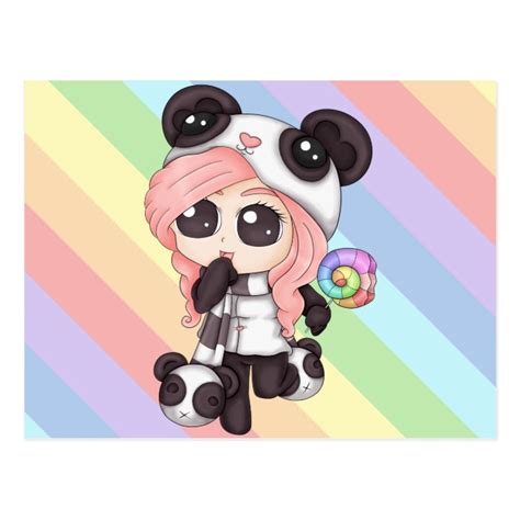 Cute Rainbow Anime Panda Girl Postcard