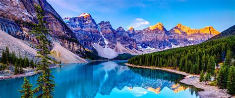 Download Mountains Sky Blue Lake Reflection Clouds Wallpaper
