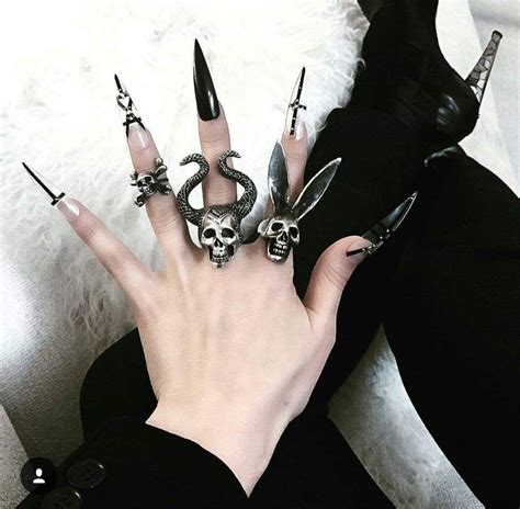 Black Acrylic Nails Stiletto Nail Art Dark Nails Bling Nails Witch