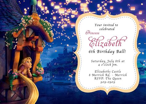 Custom Photo Invitations Disney Princess Rapunzel Tangled Birthday