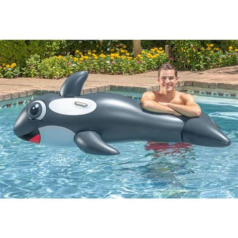 Poolmaster Jumbo Whale Rider Inflatable Swimming Pool Float Dark Gray