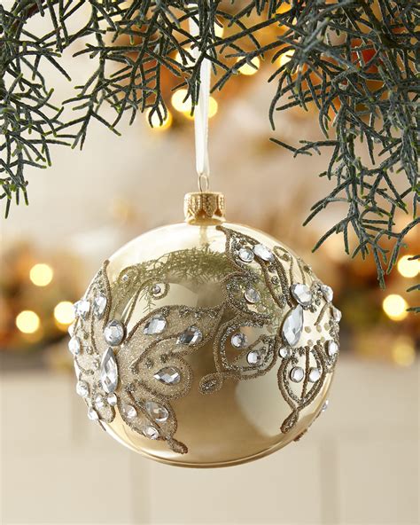 Gold Opal Glass Ball Christmas Ornament With Gold Butterfly Neiman Marcus