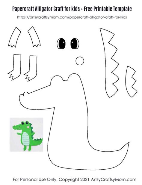 Paper Alligator Craft For Kids Free Printable Template