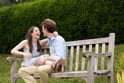 Candid Engagement Photos Couple Laughing On Park Bench Kyo Morishima Photography