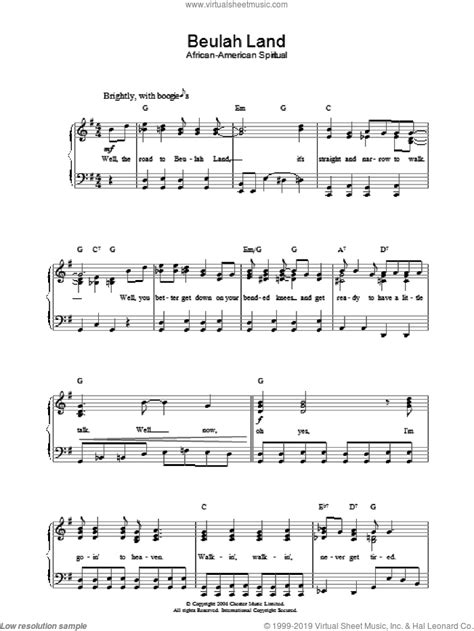 Beulah land free sheet music. Beulah Land sheet music for piano solo PDF