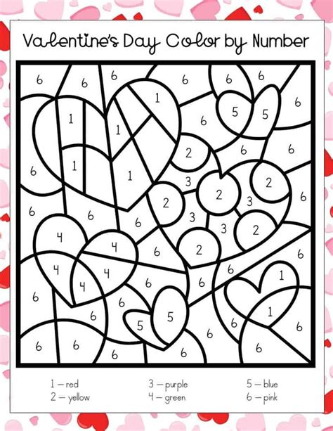Valentines Day Color By Number Worksheet With Hearts On The Page And