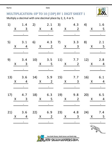 Math Worksheets For Fifth Grade Adding Decimals Printable 5th Grade