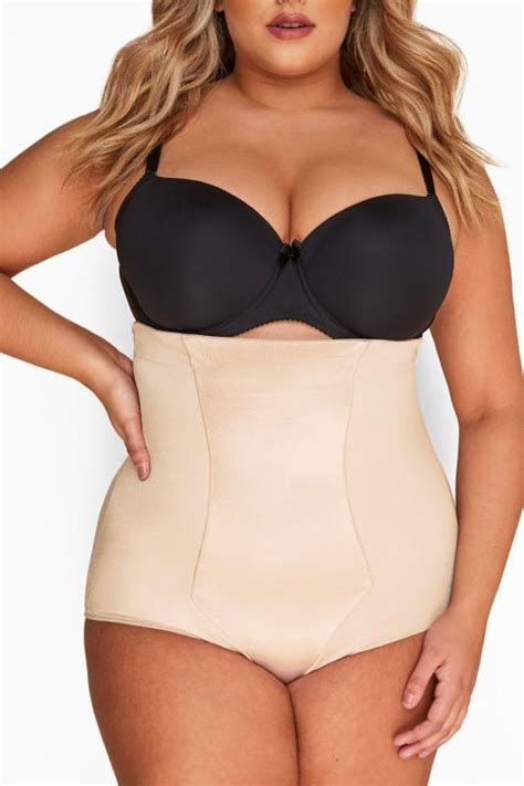 Plus Size Nude Satin Control High Waisted Full Brief Yours Clothing