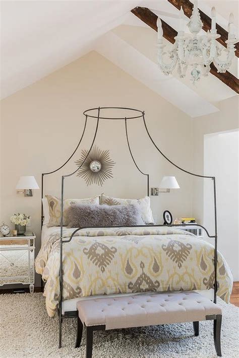 Yellow And Gray Ikat Bedding With Anthropologie Campaign Canopy Bed