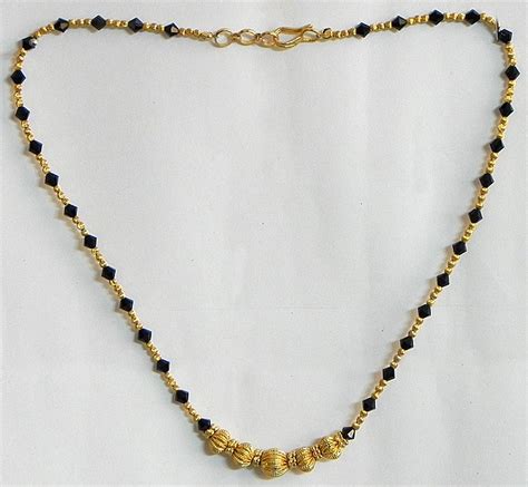 Gold Plated Mangalsutra With Black Crystal Beads