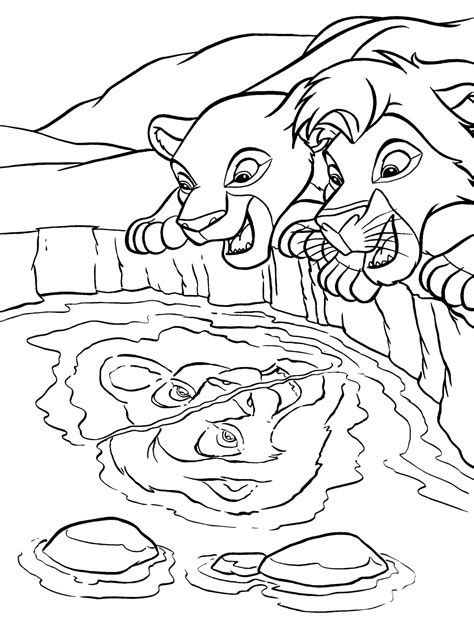 Simba And Nala Looking Down At The Lake Coloring Page Download Print