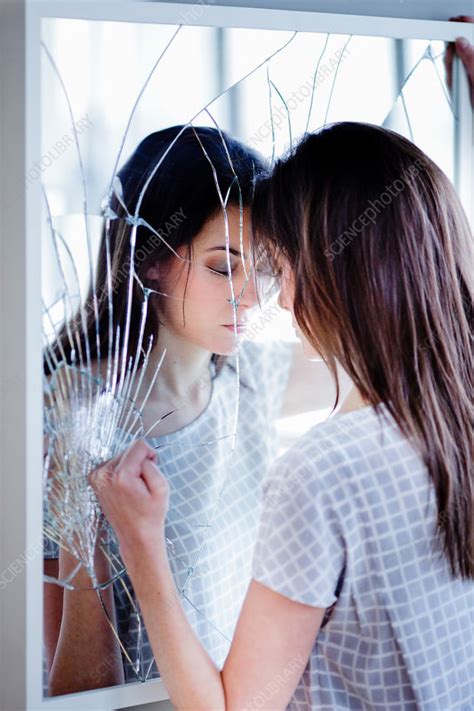 Woman In Front Of A Broken Mirror Stock Image C0327170 Science