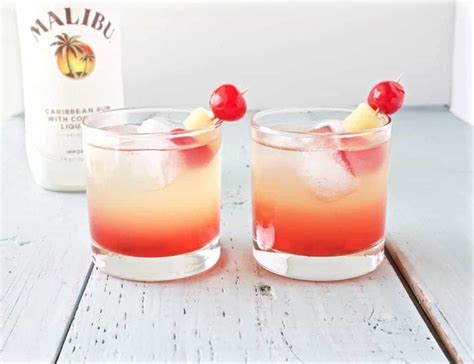In a cocktail mixing glass, add the pineapple juice. Malibu Sunset Cocktail Mixed Drink Recipe - Homemade Food ...