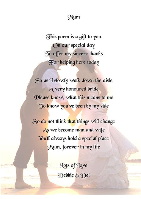 Personalised Mother Of The Bride Keepsake Poem A Card Or Laminated