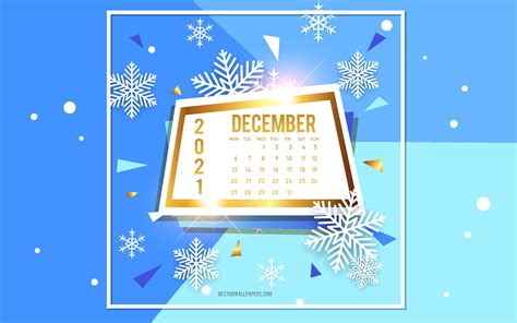 Download Wallpapers December 2021 Calendar 4k Blue Winter Background
