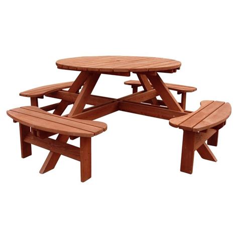 Leisure Season Round 82 In W X 82 In D X 30 In H Wooden Brown Picnic Table Rpt8230 The Home