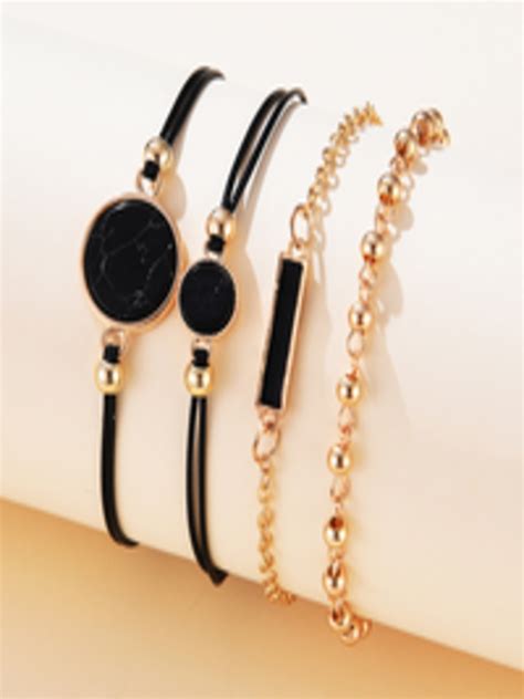 Buy Urbanic Women Set Of Black Gold Toned Charm Bracelet Bracelet