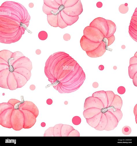 Hand Drawn Watercolor Seamless Pattern Of Fall Autumn Pastel Soft Pink