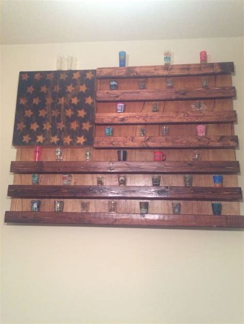 They are finished to a high degree and reveal the beautiful grain of the oak which has been hidden for so many years while the. Rustic American Flag Shot Glass Display | Shot glass ...