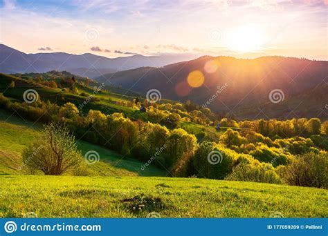 Countryside Scenery In Mountains At Sunset Stock Image Image Of