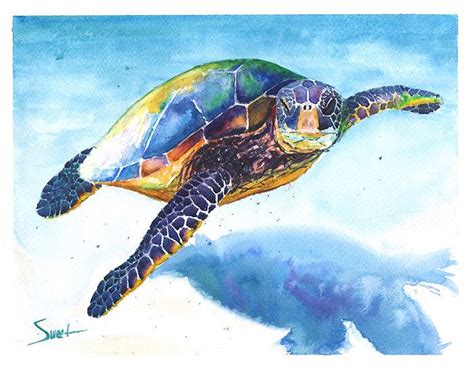 Watercolor Turtle Print Arte De La Vida Marina Impresión De Etsy