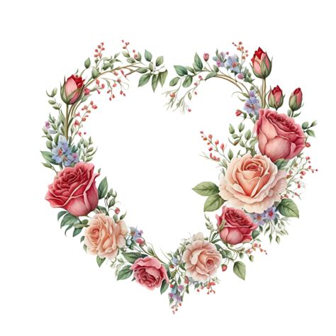 Flower Heart Wreath Frame Watercolor Clipart Ai Generated 23654931 Png