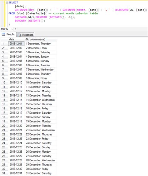 How To Create A Date Table Or A Sql Server Calendar Table Using Cte T