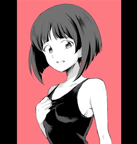 safebooru 1girl adjusting clothes adjusting swimsuit bangs blunt bangs bob cut commentary