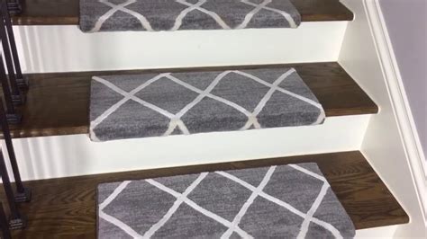 Stair treads (set of 4) medium gray: Dean Pet Friendly Theo Ivory Gray Bullnose Carpet Stair Treads - YouTube
