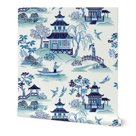 Peel And Stick Removable Wallpaper Chinoiserie Scenic Chinoiserie
