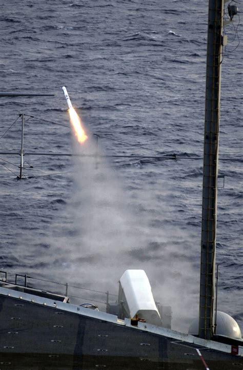 A Rim 116a Rolling Airframe Missile Ram Is Fired From The Us Navy