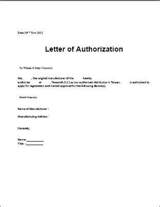 / it is a document written to delegate authority or give official permission to perform a particular action on behalf of the authorizer. authorization letter sample template for claiming ...
