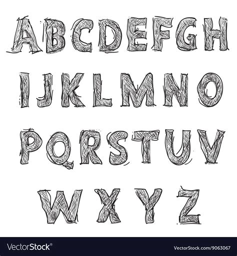 Hand Drawn Pencil Sketched Font Letters Royalty Free Vector