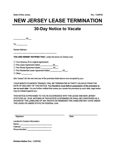 Free New Jersey Eviction Notice Form Pdf Word Templates